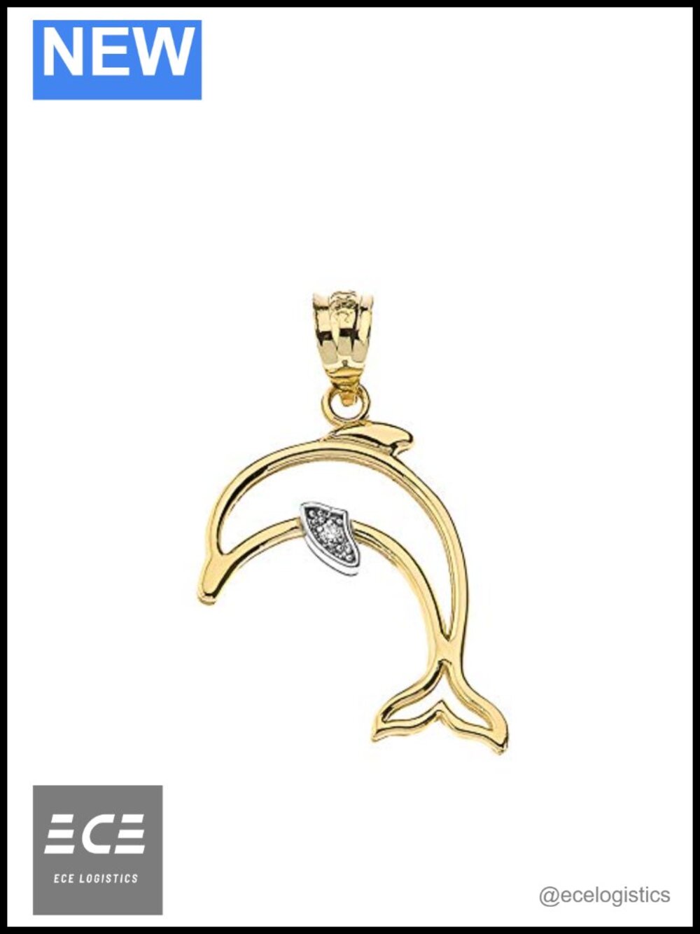 10K Yellow Gold Diamond Dolphin Pendant Charm Fine Jewelry